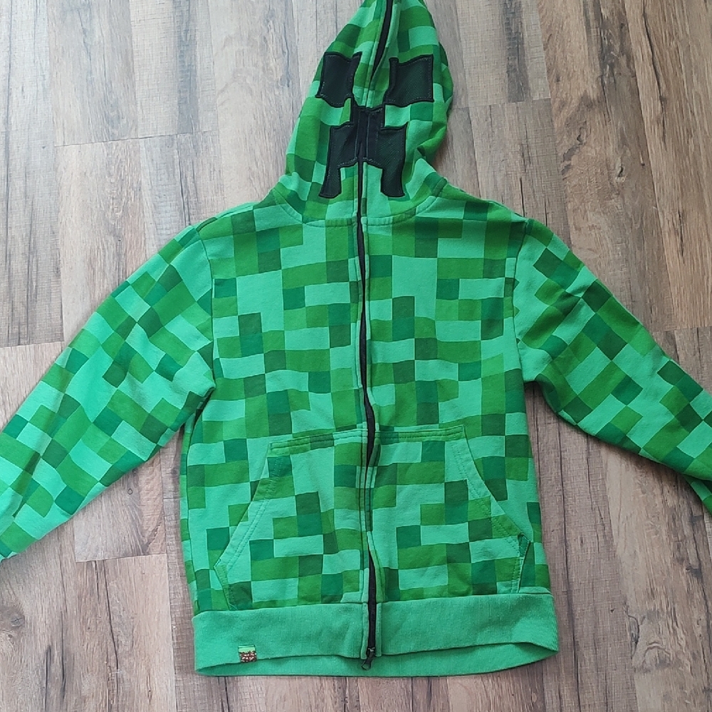 Green Pixel Pattern Kids Hoodie
